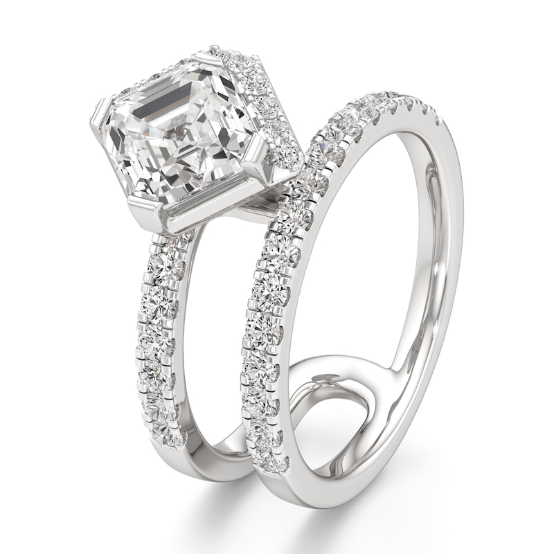 Main Image 4 of J'Lure Square-Emerald Step-Cut Lab-Grown Diamond Spiral Engagement Ring 2-5/8 ct tw 18K White Gold
