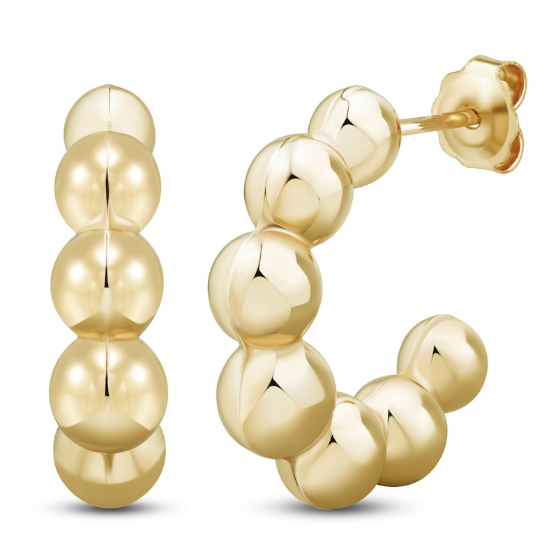 Main Image 2 of Beaded Hoop Earrings 10K Yellow Gold