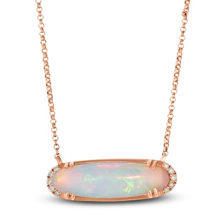 Le Vian Silhouette Elongated Oval-Cut Natural Opal Necklace Diamond Accents 14K Strawberry Gold 18"