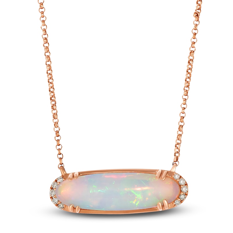 Main Image 1 of Le Vian Silhouette Elongated Oval-Cut Natural Opal Necklace Diamond Accents 14K Strawberry Gold 18"