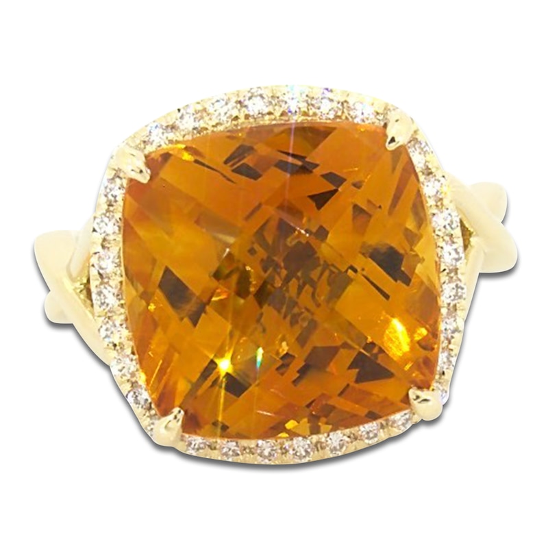 Main Image 1 of Jared Atelier Cushion-Cut Natural Citrine & Certified Diamond Halo Ring 1/4 ct tw 14K Yellow Gold