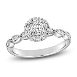 Diamond Halo Promise Ring 3/8 ct tw 10K White Gold