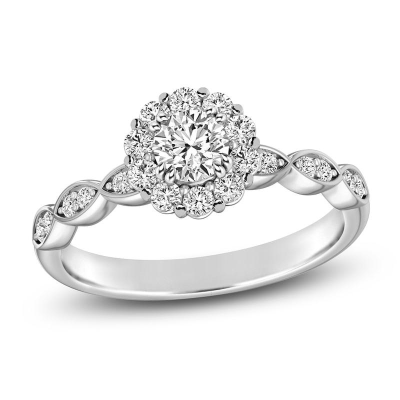 Main Image 1 of Diamond Halo Promise Ring 3/8 ct tw 10K White Gold