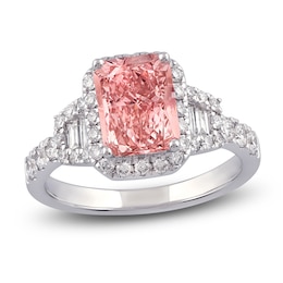 Radiant-Cut Pink Lab-Grown Diamond and White Lab-Grown Diamond Engagement Ring 2-3/4 ct tw 14K White Gold