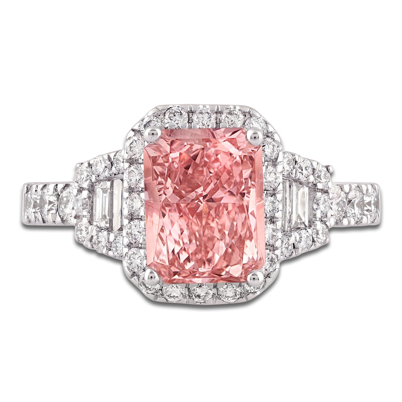 Main Image 3 of Radiant-Cut Pink Lab-Grown Diamond and White Lab-Grown Diamond Engagement Ring 2-3/4 ct tw 14K White Gold