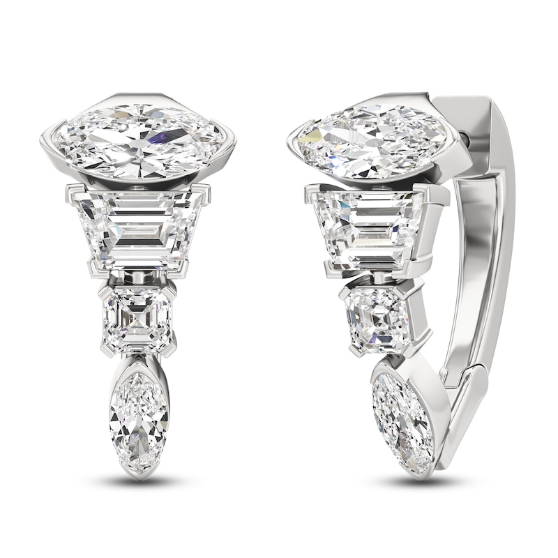 Main Image 2 of J'Lure Moval Old-Cut, Trapezoid Step-Cut & Square Emerald Step-Cut Hoop Earrings 3 ct tw 14K White Gold