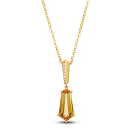 Le Vian Silhouette Hexagon-Cut Natural Citrine Necklace 1/20 ct tw Diamonds 14K Honey Gold 19"