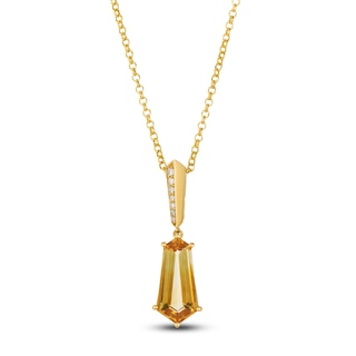 Le Vian Silhouette Hexagon-Cut Natural Citrine Necklace 1/20 ct tw Diamonds 14K Honey Gold 19"
