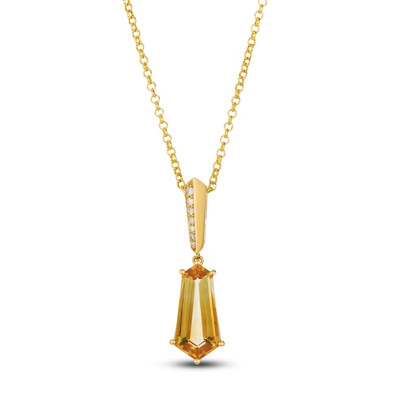 Le Vian Silhouette Hexagon-Cut Natural Citrine Necklace 1/20 ct tw Diamonds 14K Honey Gold 19"