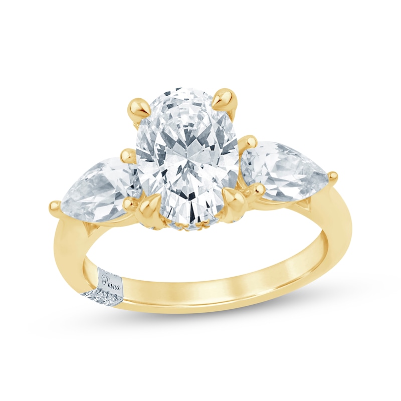 Main Image 1 of Pnina Tornai Oval-Cut & Pear-Shaped Lab-Grown Diamond Three-Stone Engagement Ring 3-1/4 ct tw 14K Yellow Gold