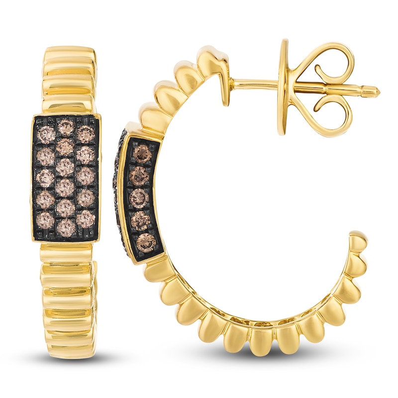 Main Image 1 of Le Vian Chocolate Diamonds Ribbed Hoop Earrings 1/2 ct tw 14K Honey Gold
