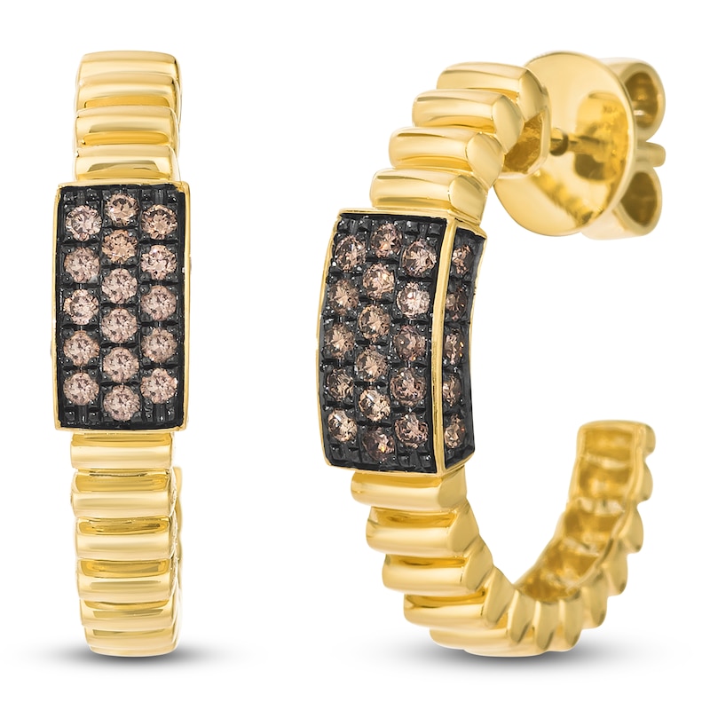 Main Image 2 of Le Vian Chocolate Diamonds Ribbed Hoop Earrings 1/2 ct tw 14K Honey Gold