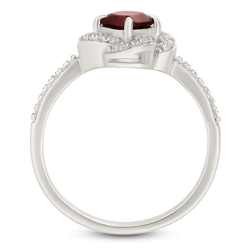 Main Image 2 of Cushion-Cut Natural Garnet & Diamond Halo Ring 1/6 ct tw 10K White Gold