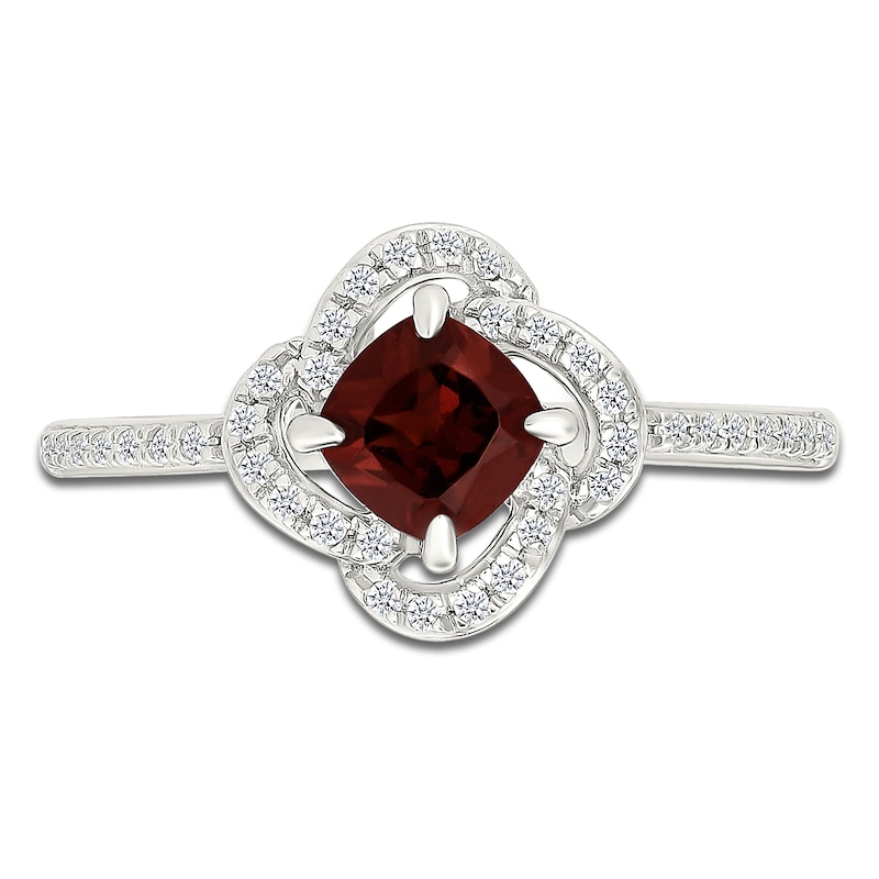 Main Image 3 of Cushion-Cut Natural Garnet & Diamond Halo Ring 1/6 ct tw 10K White Gold