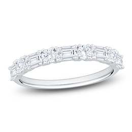 Round & Emerald-Cut Lab-Grown Diamond Anniversary Ring 1 ct tw 14K White Gold