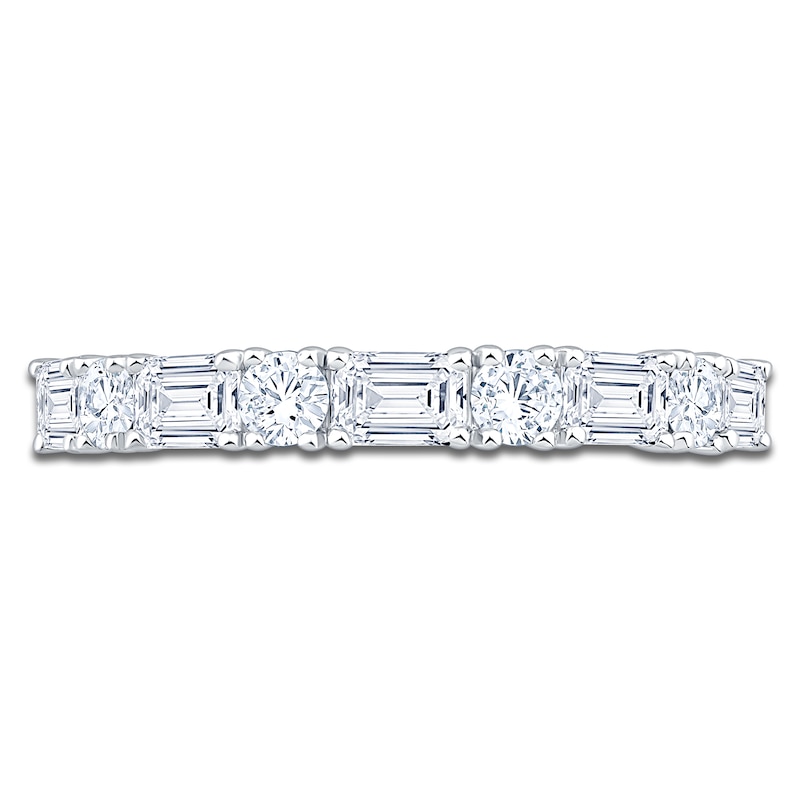Main Image 3 of Round & Emerald-Cut Lab-Grown Diamond Anniversary Ring 1 ct tw 14K White Gold