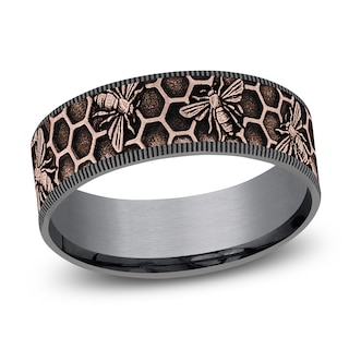 Men's Bee Comfort-Fit Wedding Band Tantalum & 14K Rose Gold 7.5mm