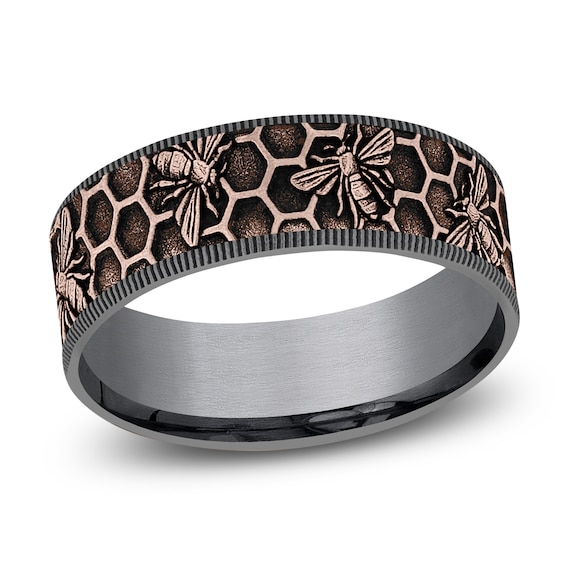 Men's Bee Comfort-Fit Wedding Band Tantalum & 14K Rose Gold 7.5mm