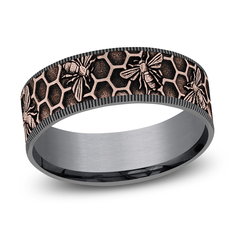Main Image 1 of Men's Bee Comfort-Fit Wedding Band Tantalum & 14K Rose Gold 7.5mm