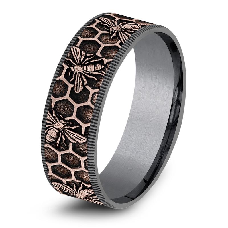 Main Image 2 of Men's Bee Comfort-Fit Wedding Band Tantalum & 14K Rose Gold 7.5mm