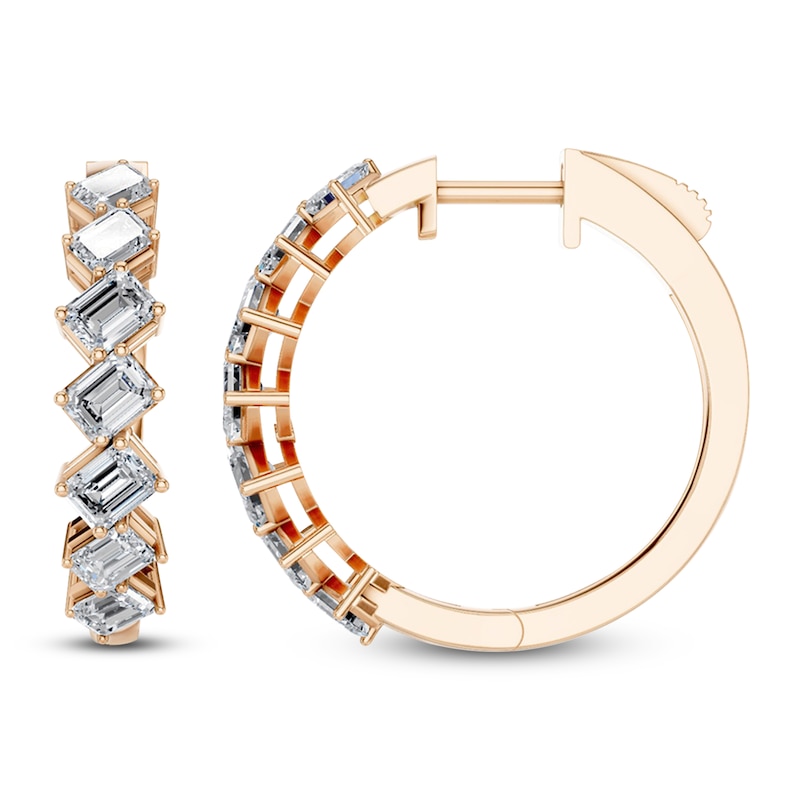 Main Image 1 of Emerald-Cut Lab-Grown Diamond Hoop Earrings 2 ct tw 14K Rose Gold