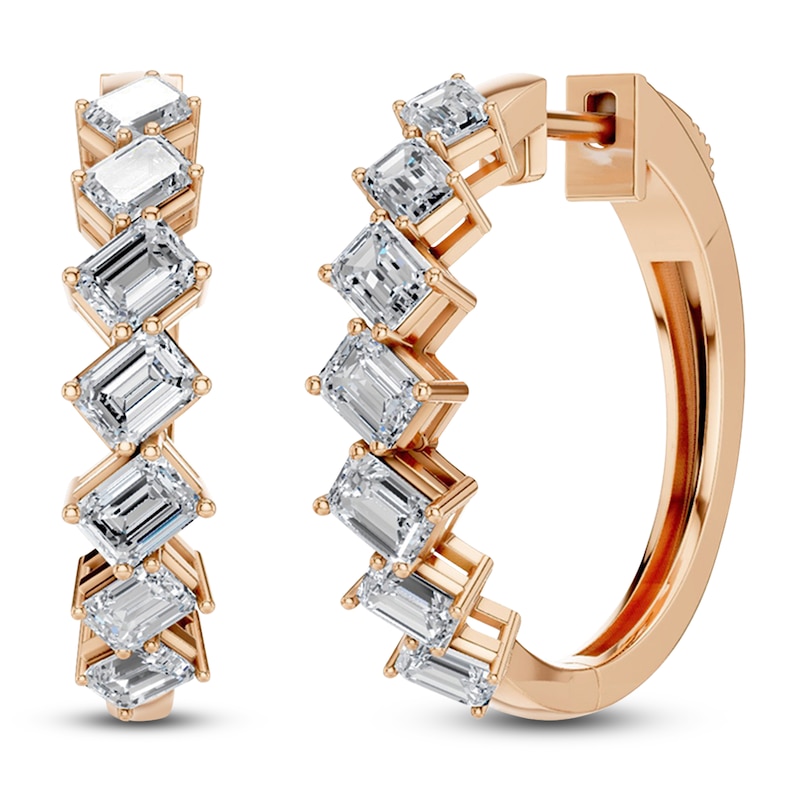 Main Image 2 of Emerald-Cut Lab-Grown Diamond Hoop Earrings 2 ct tw 14K Rose Gold