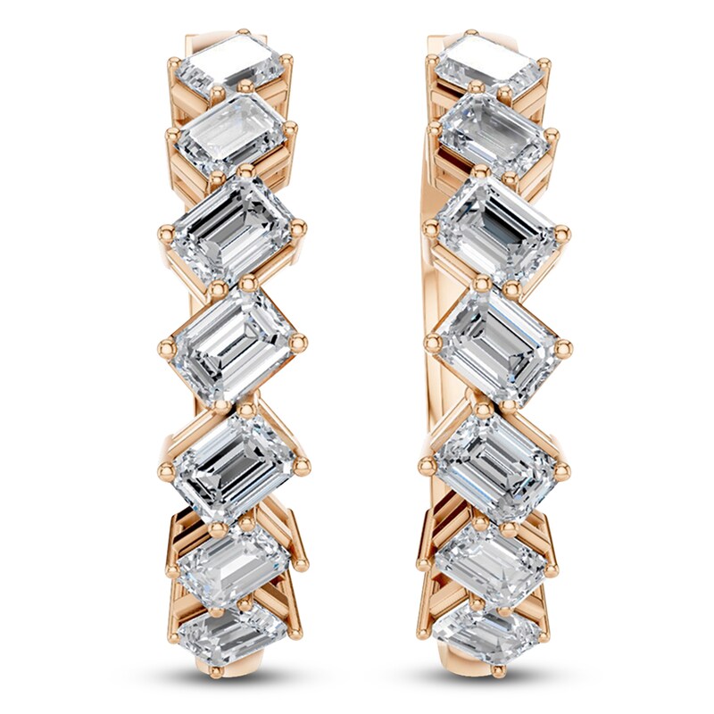 Main Image 3 of Emerald-Cut Lab-Grown Diamond Hoop Earrings 2 ct tw 14K Rose Gold