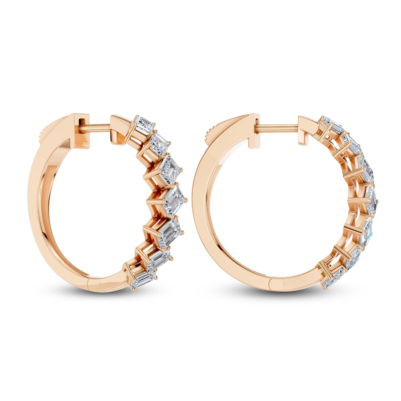 Main Image 4 of Emerald-Cut Lab-Grown Diamond Hoop Earrings 2 ct tw 14K Rose Gold
