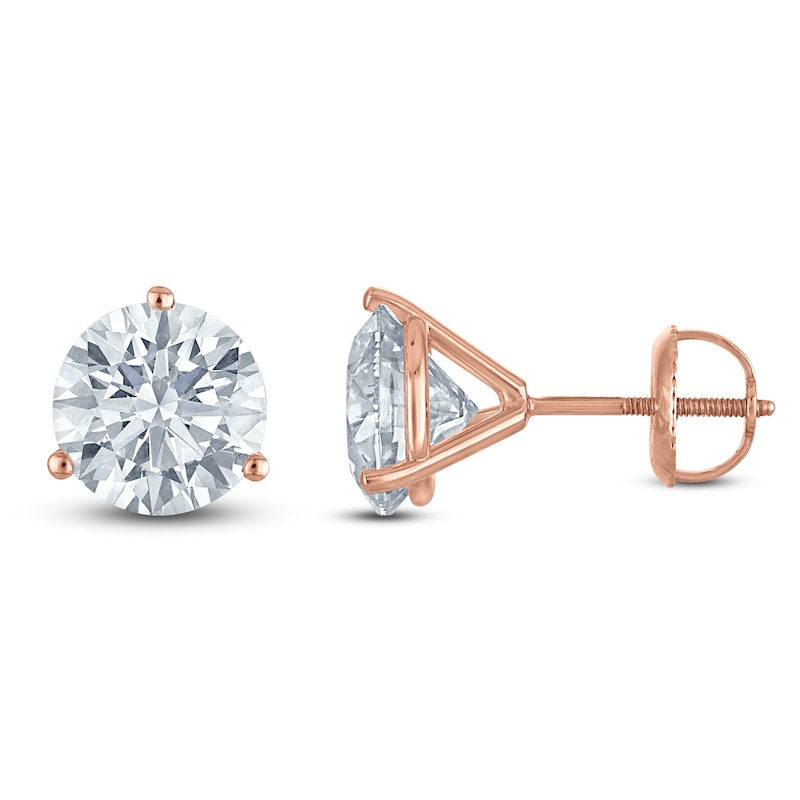 Main Image 1 of Round-Cut Lab-Grown Diamond Solitaire Stud Earrings 4 ct tw 18K Rose Gold (VS2/F)