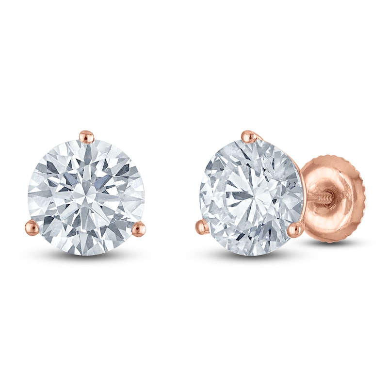 Main Image 2 of Round-Cut Lab-Grown Diamond Solitaire Stud Earrings 4 ct tw 18K Rose Gold (VS2/F)