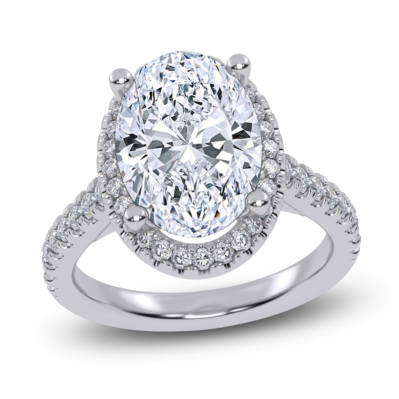 Main Image 1 of Oval-Cut Lab-Grown Diamond Halo Engagement Ring 4-1/2 ct tw 14K White Gold