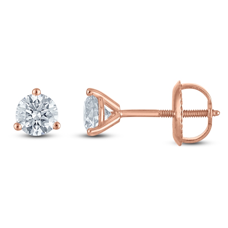 Main Image 1 of Round-Cut Lab-Grown Diamond Solitaire Stud Earrings 1/2 ct tw 18K Rose Gold (VS2/F)