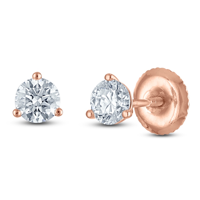 Main Image 2 of Round-Cut Lab-Grown Diamond Solitaire Stud Earrings 1/2 ct tw 18K Rose Gold (VS2/F)