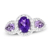 Thumbnail Image 1 of Oval-Cut Natural Amethyst, Pear-Shaped Natural Light Amethyst & White Lab-Created Sapphire Three-Stone Ring 10K White Gold