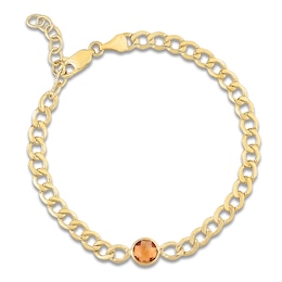 Natural Citrine Bezel-Set Solitaire Chain Bracelet 14K Yellow Gold 7.25"