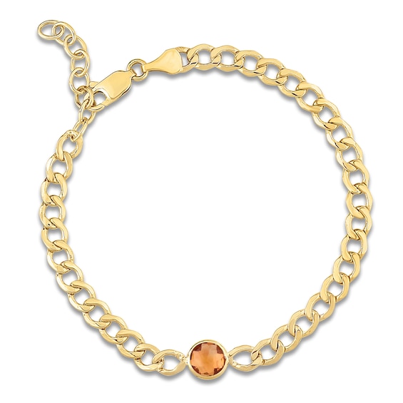 Natural Citrine Bezel-Set Solitaire Chain Bracelet 14K Yellow Gold 7.25"
