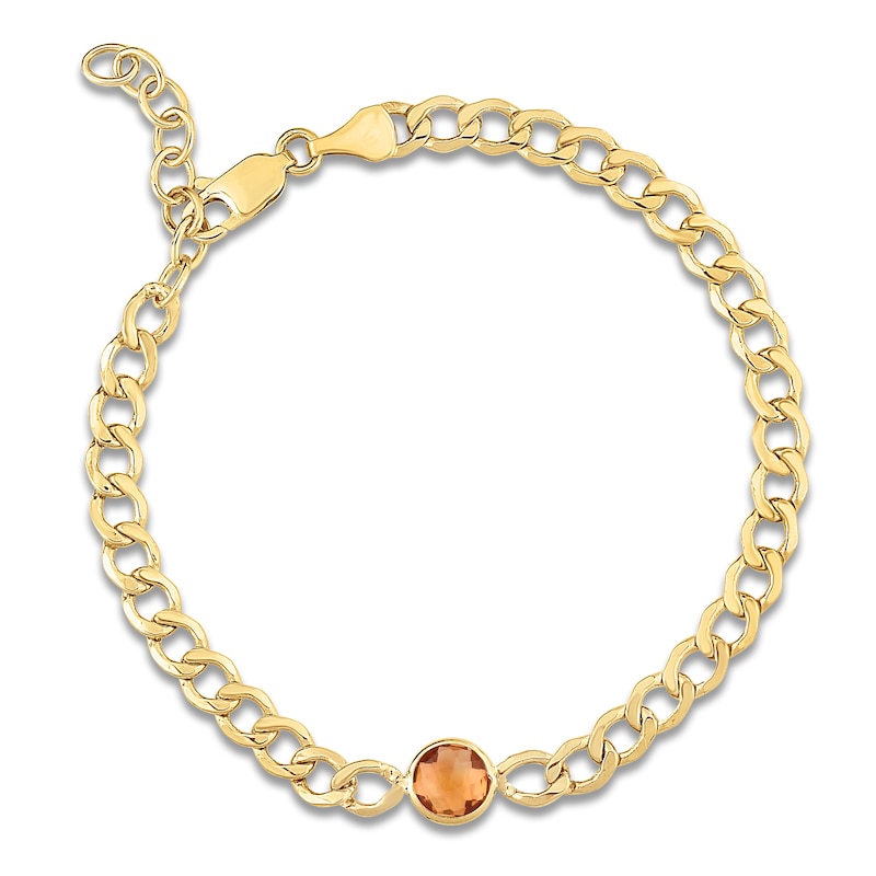 Main Image 1 of Natural Citrine Bezel-Set Solitaire Chain Bracelet 14K Yellow Gold 7.25"