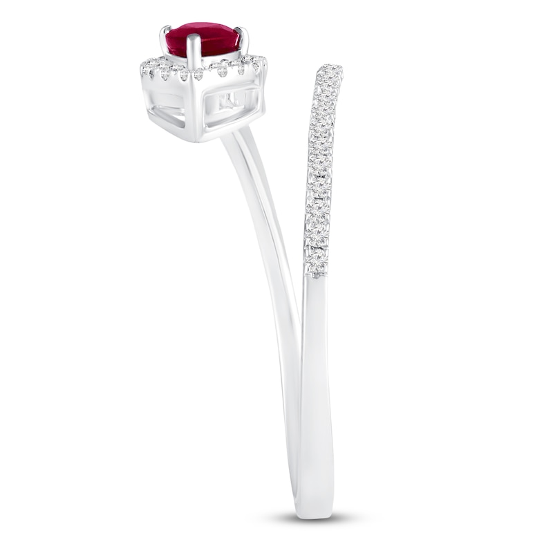 Main Image 2 of Pear-Shaped Natural Ruby & Diamond Halo Deconstructed Ring 1/6 ct tw 10K White Gold
