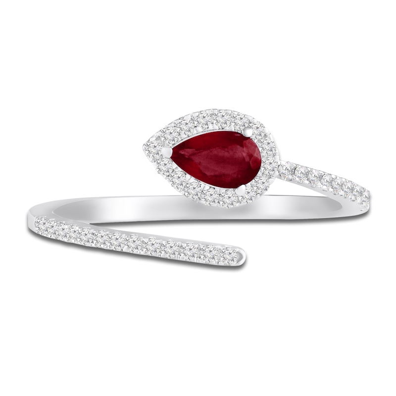Main Image 3 of Pear-Shaped Natural Ruby & Diamond Halo Deconstructed Ring 1/6 ct tw 10K White Gold
