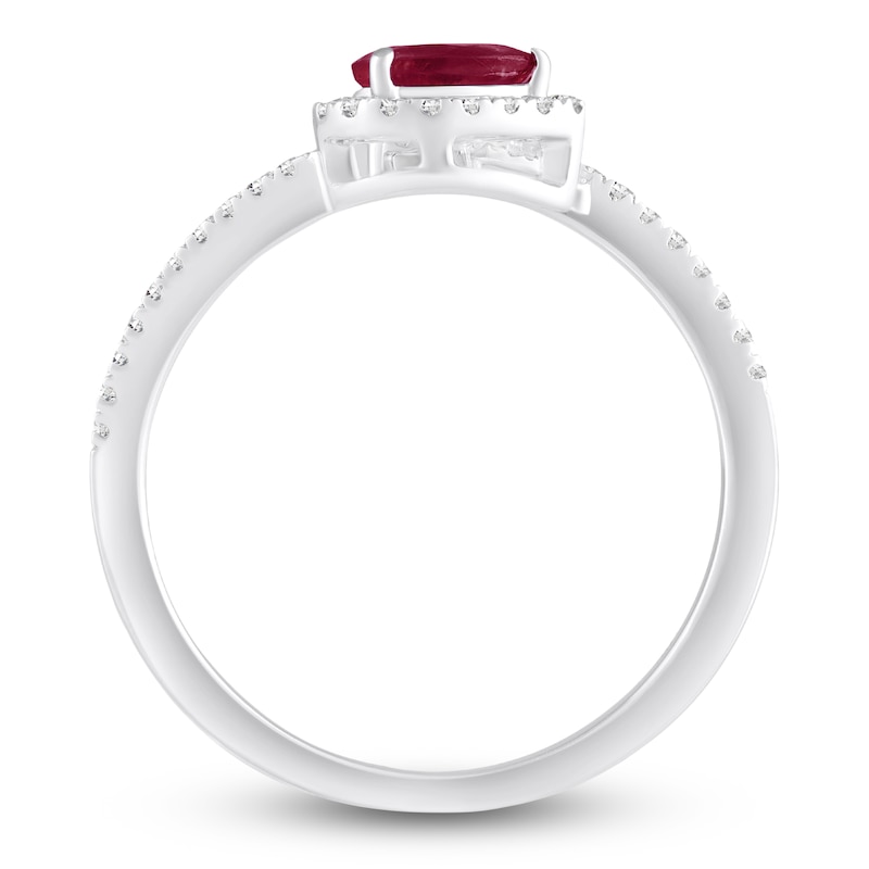 Main Image 4 of Pear-Shaped Natural Ruby & Diamond Halo Deconstructed Ring 1/6 ct tw 10K White Gold