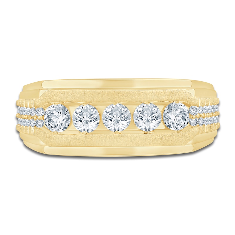 Main Image 3 of Men's Lab-Grown Diamond Five-Stone Ring 1 ct tw Yellow Gold