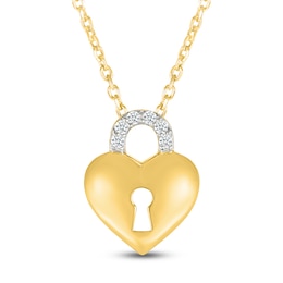 Diamond Heart-Shaped Lock Necklace 1/20 ct tw 10K Yellow Gold 18"