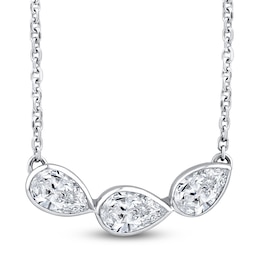 Pear-Shaped Lab-Grown Diamond Three-Stone Curved Bar Necklace 1/2 ct tw 14K White Gold 18"