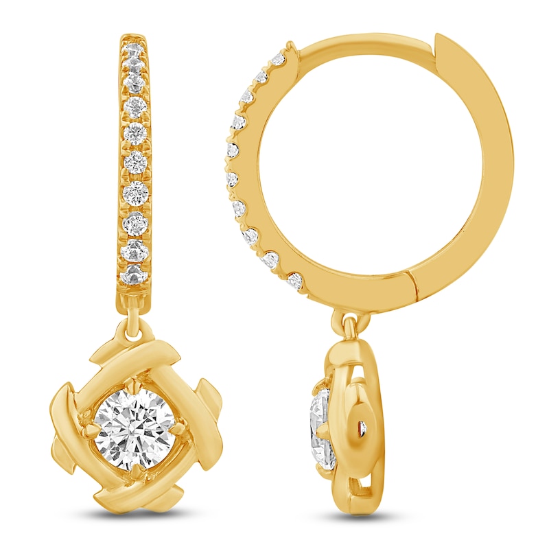 Main Image 1 of Unspoken Diamond Dangle Hoop Earrings 1/3 ct tw 14K Yellow Gold