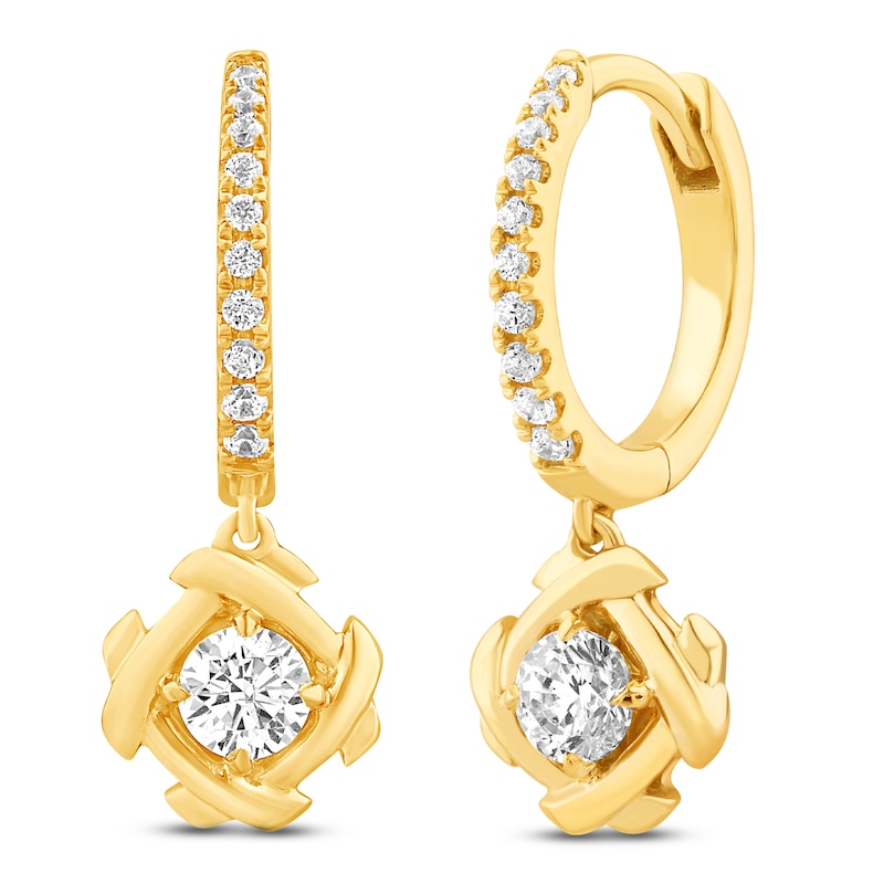 Main Image 2 of Unspoken Diamond Dangle Hoop Earrings 1/3 ct tw 14K Yellow Gold