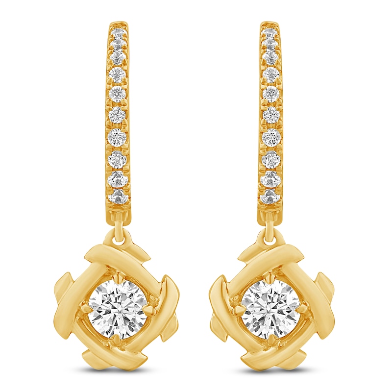 Main Image 3 of Unspoken Diamond Dangle Hoop Earrings 1/3 ct tw 14K Yellow Gold