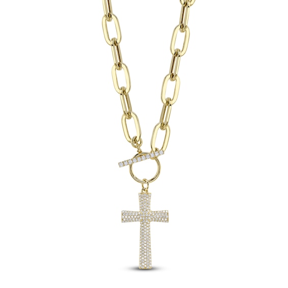 Shy Creation Diamond Cross Toggle Necklace 3/8 ct tw 14K Yellow Gold 18" JR55011950