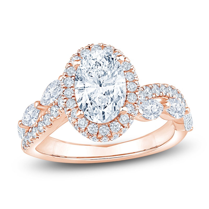 Main Image 1 of Oval-Cut Lab-Grown Diamond Halo Engagement Ring 2-5/8 ct tw 14K Rose Gold