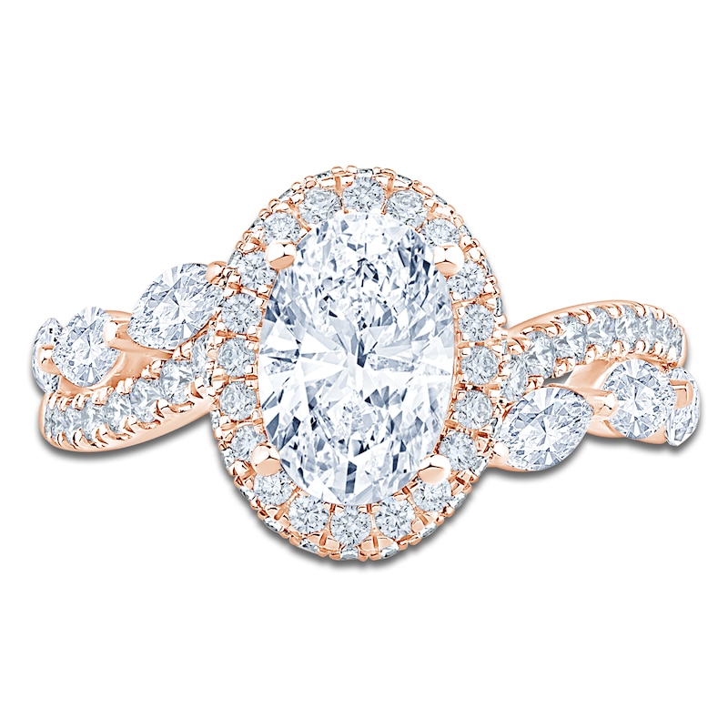 Main Image 3 of Oval-Cut Lab-Grown Diamond Halo Engagement Ring 2-5/8 ct tw 14K Rose Gold