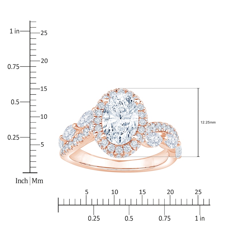 Main Image 4 of Oval-Cut Lab-Grown Diamond Halo Engagement Ring 2-5/8 ct tw 14K Rose Gold